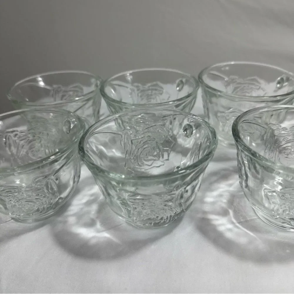 Punch Cups Vintage Clear Pressed Glass Rose Design Set of 8